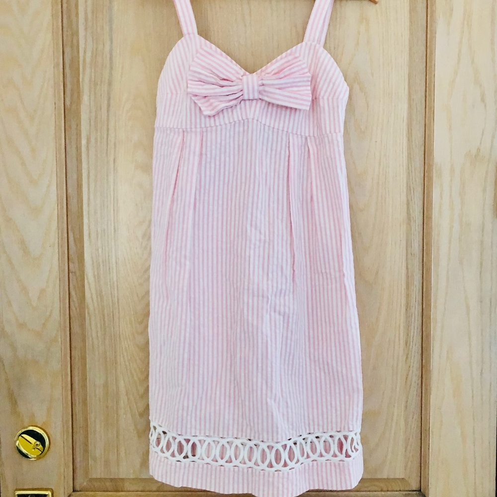 Sara Campbell: NWOT Lovely pink and white seersucker dress